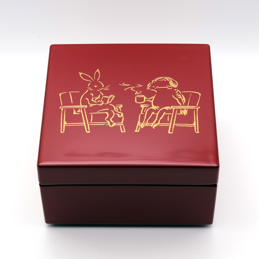 【値下げ中！！】花鳥模様の漆器 重箱　小物入れ 角小箱 モダン鳥獣戯画 | 小物入れ ジュエリーケース 漆器の井助