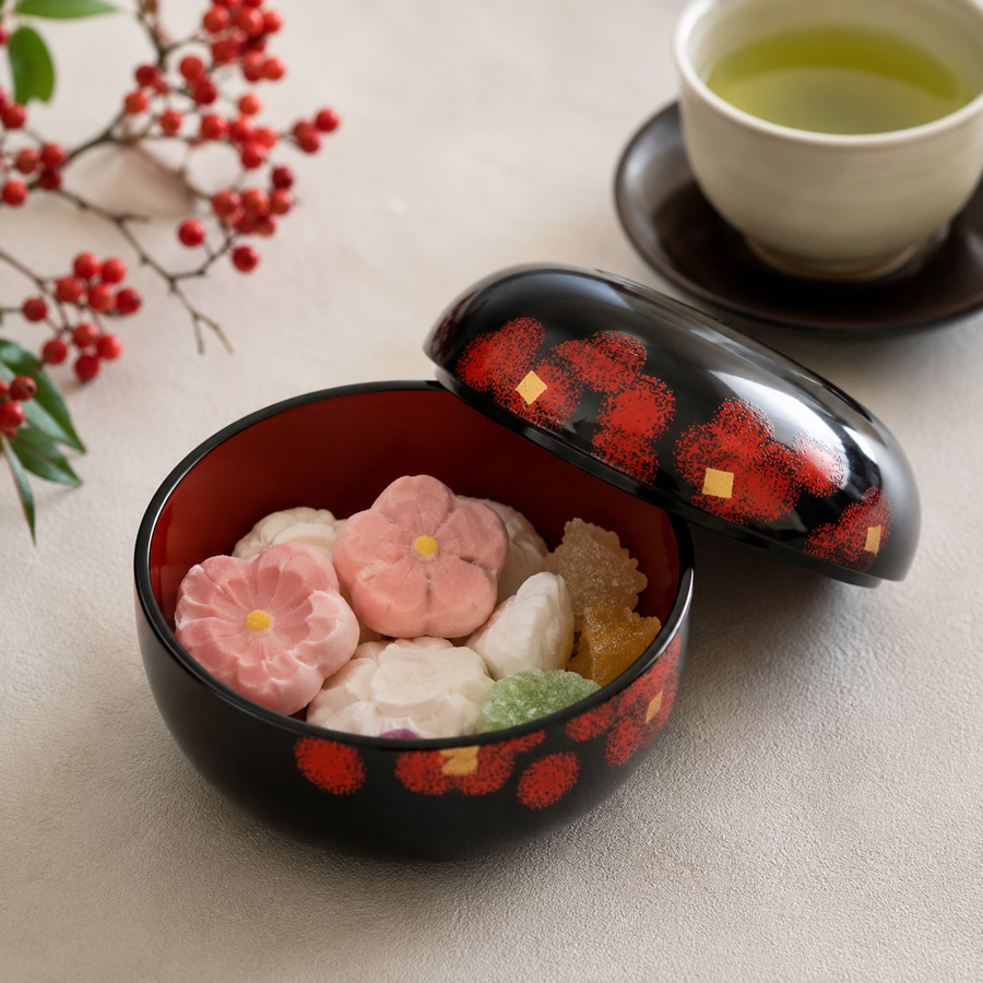 ボンボニエール 紅白華 漆塗りキャンディーボックス