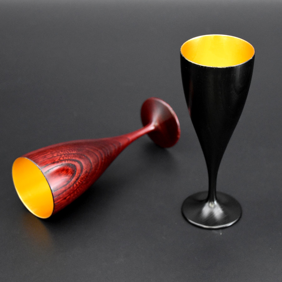 ワインペアカップ ひびき 内金箔 【送料無料】 木製 漆塗り　漆器の井助